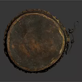 Vintage Handcrafted Wooden Musical Drum With Rustic Surface And Intricate Woven Straps Design