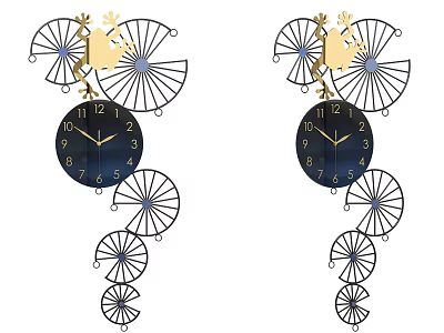 Pair of Decorative Wall Clocks With Dark Dial Golden Hands And Intricate Metalwork 3d model