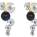 Pair of Decorative Wall Clocks With Dark Dial Golden Hands And Intricate Metalwork