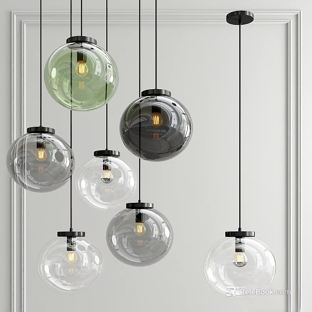 Modern Spherical Glass Pendant Lights With Various Shades And Visible Bulbs 3d model 