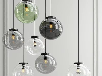 Modern Spherical Glass Pendant Lights With Various Shades And Visible Bulbs 3d model