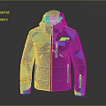 Stylish Hooded Jacket With Blue Gray Yellow Geometric Patterns And Front Zipper