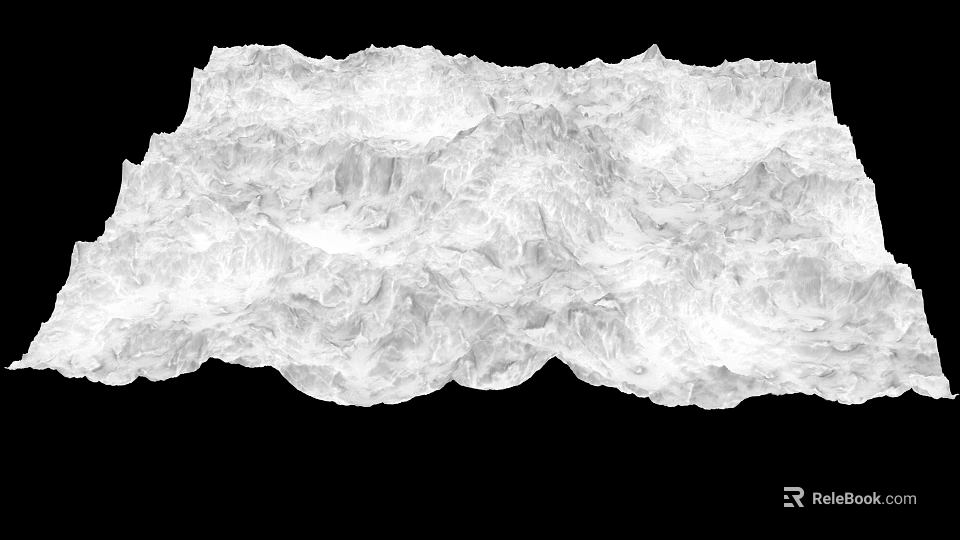 3D Rendered Mountainous Terrain With Undulating White Surface And Black Background 3d model 