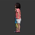 Two Kids Portrait Standing Together Wearing Blue Shirt Yellow Shorts Pink Top And White Shorts