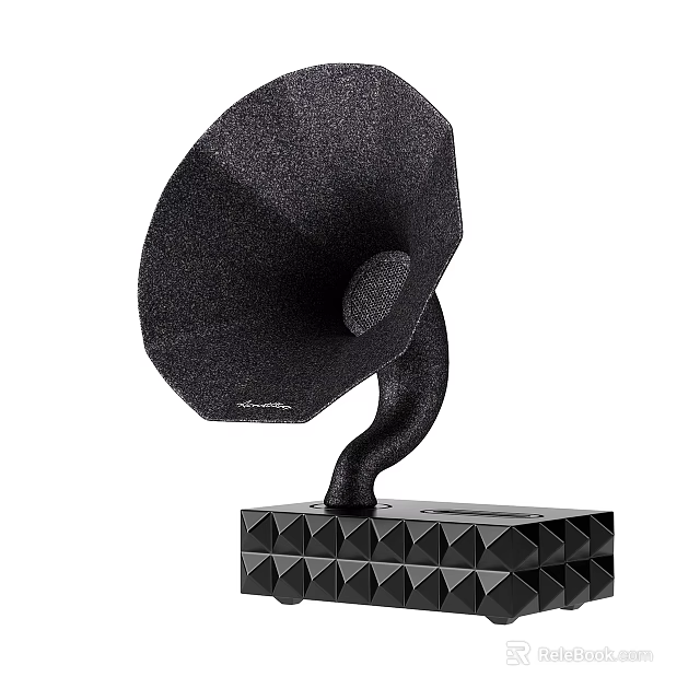 Stylish Black Vintage Gramophone Speaker With Horn Shape And Geometric Base 3d model 