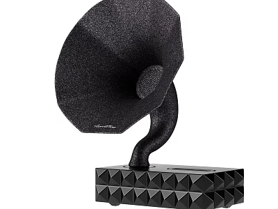 Stylish Black Vintage Gramophone Speaker With Horn Shape And Geometric Base 3d model