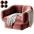 Stylish Dusty Pink Velvet Single Sofa Chair With Striped Throw Blanket For Cozy Living Space