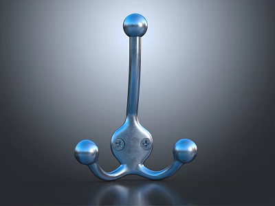 Modern Shiny Metal Wall Hook With Three Spherical Hanging Ends And Screw Base 3d model
