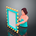 Woman In Blue Towel Adjusting Mirror With Yellow Spherical Decorations And Bulbs