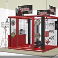 Tech Exhibition Hall Showcasing Various Clock Designs In Red Frame With Decorations 3d model