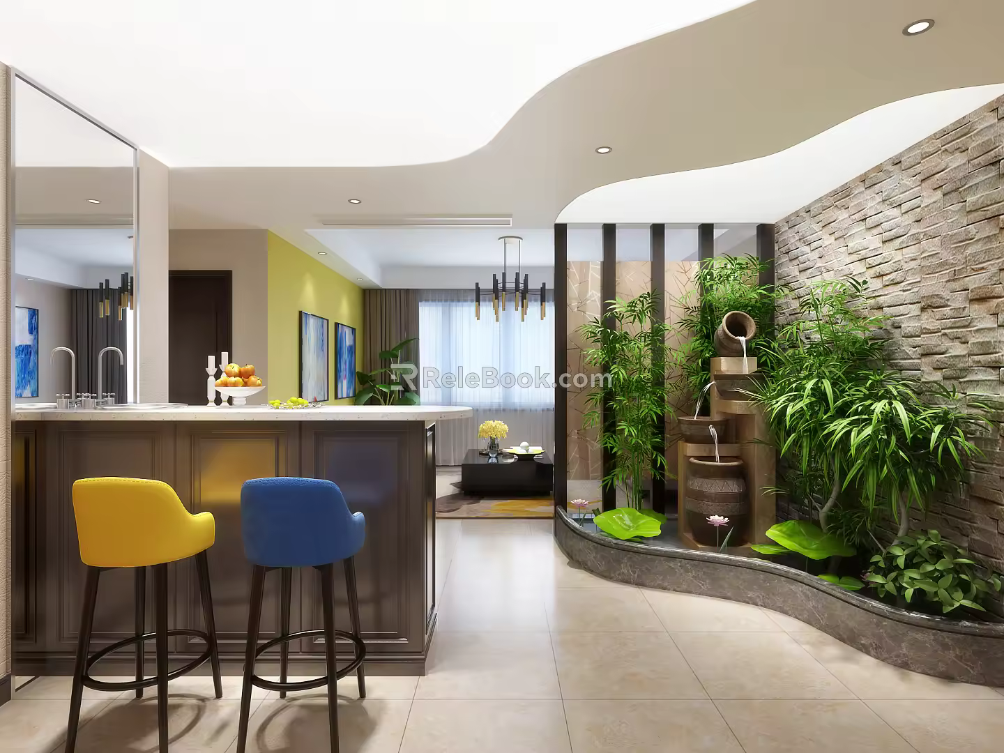 Modern Bar Counter Area Hong Kong-style Basement Bar Counter Water View 3d model