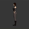 3D Female Character Model With Blue Accent Vest Black Arm Sleeves And Brown Pants