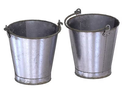 Two Silver Metal Buckets With Handles Essential For Daily Household Use 3d model