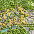 Aerial Planning of Modern Hillside Residential Architecture with Lush Forest Surroundings