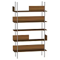 Modern Wooden Shelving Unit With Metal Frame And Multiple Storage Tiers