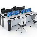 Modern Office Desk Setup With Multiple Monitors Storage Drawers And Ergonomic Chairs 3d model