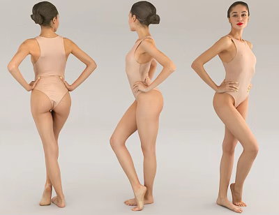 Women In Nude Leotards Posing With Hands On Hips From Different Side Views 3d model