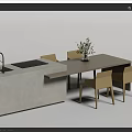 Modern Dining Table Set With Concrete Island Sink And Beige Chairs 3d model