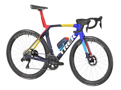 TREK Road Bicycle Blue Red Yellow Frame Design With Curved Handlebars And Black Tires 3d model