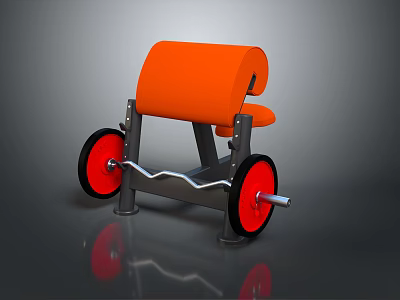 Gym Strength Training Fitness Equipment With Orange Seat Red Wheels And Sturdy Metal Frame 3d model
