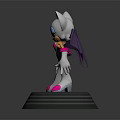 Game Movie Character With White Body Cat Ears Bat Wings Pink Heart Shoes On Pedestal