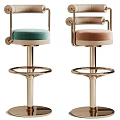 Modern Bar Stools With Velvet Green And Brown Seats Gold Metal Frame Round Footrest