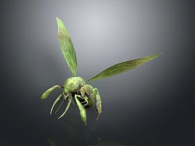 3D Rendered Green Fantasy Creature With Leaf Like Wings And Insect Features 3d model