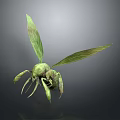 3D Rendered Green Fantasy Creature With Leaf Like Wings And Insect Features
