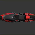 Red Futuristic Motorcycle With Transparent Windshield Black Seat Gold Wheels And Reflective Surface