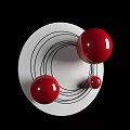 Modern Wall Decor with Red Spheres Black Lines and White Background 3d model