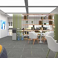 Modern Lounge Area Interior With White Chairs Bookshelves And Green Plants
