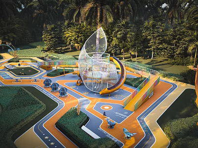 Vibrant Safe Children's Playground Area With Slide Climbing Frames And Green Surroundings 3d model