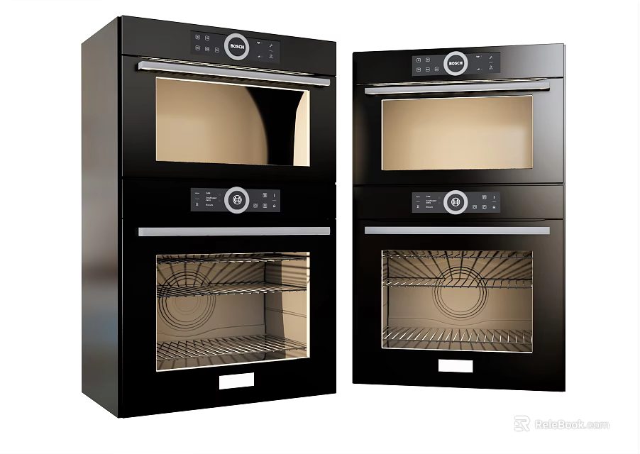Black Built in Double Oven Kitchen Appliances With Glass Doors And Control Panels 3d model 