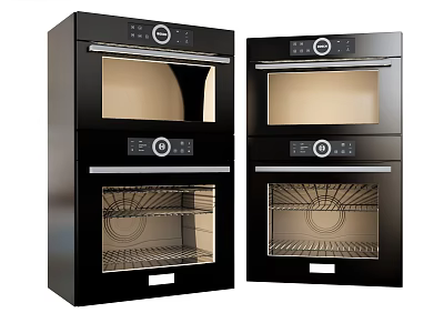 Black Built in Double Oven Kitchen Appliances With Glass Doors And Control Panels 3d model