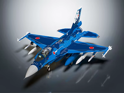 Detailed Blue Fighter Jet Model With Missile Attachments And Tail Design 3d model