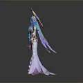 minutesElegant Fantasy Character With Blue Long Hair Ornate Headdress And Purple White Gradient Costume