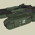 Green Armored Military Tank With Number 32 And Detailed Components