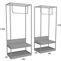 Modern Open Wardrobe With Metal Frame Shelves And Seating Bench Design