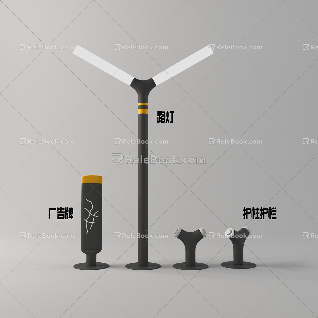 New Chinese-style billboard tiger guardrail bollard street lamp combination 3d model