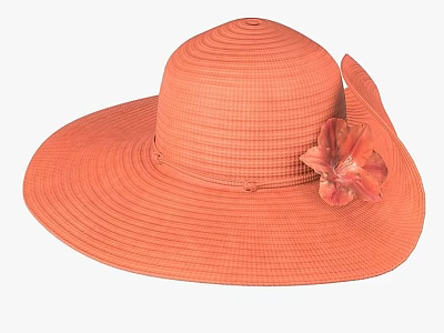 Stylish Orange Wide Brim Woven Hat With Decorative Flower Accent For Summer 3d model