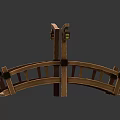 Traditional Wooden Bridge Structure With Curved Railings And Hanging Lanterns