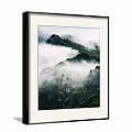 Misty Mountain Valley Landscape Painting With Green Vegetation And Floating Clouds
