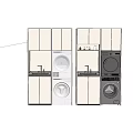 Modern Bathroom Cabinetry With Washer Dryer Units And Storage Shelves