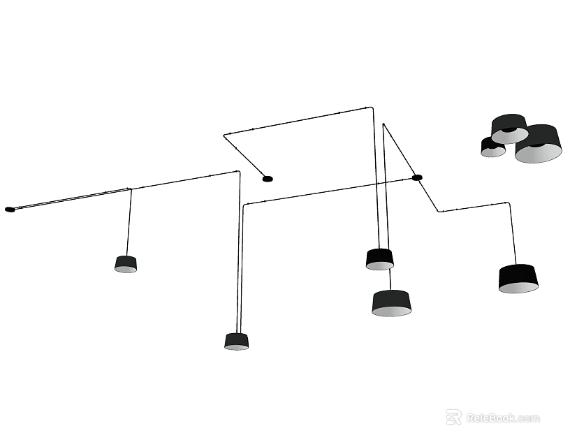 Modern Linear Pendant Light Combination With Multiple Black And White Lamps And Ceiling Mounted Design 3d model