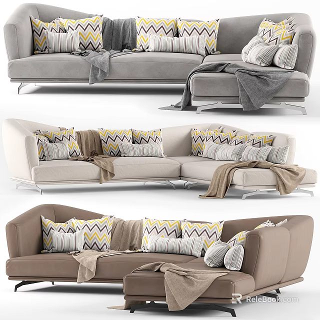 Stylish Double Sofa In Various Colors With Geometric Pillows And Cozy Throws 3d model