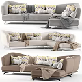 Stylish Double Sofa In Various Colors With Geometric Pillows And Cozy Throws 3d model