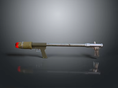 Green Red Silver Metal Rocket Launcher With Long Barrel And Bracket 3d model
