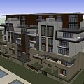 Modern Multistory Apartment Building Exterior With Balconies Glass Windows And Swimming Pool