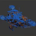 Orange Rusty Modified Car with Large Turbine Engine Front Plow and Red Reflective Details