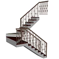 Double Flight Staircase With Ornate Diamond Pattern Railings And Dark Steps 3d model